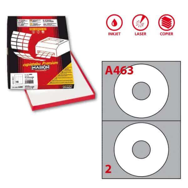 ΕΤΙΚΕΤΕΣ ΑΥΤΟΚΟΛΛΗΤΕΣ ΓΙΑ CD ΕΚΤΥΠΩΣΙΜΕΣ 117,5x41MM 100Φ Α4 A463 MARKIN