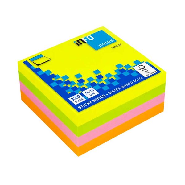 ΑΥΤΟΚΟΛΛΗΤΑ ΧΑΡΤΑΚΙΑ ΚΥΒΟΣ 75x75MM NEON 320Φ (5654-39) INFO NOTES