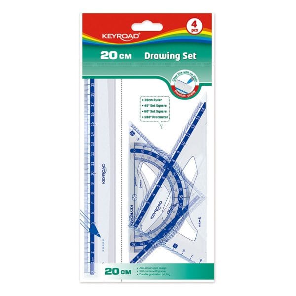 ΣΕΤ ΤΡΙΓΩΝΑ ΓΕΩΜΕΤΡΙΑΣ ΜΕ ΕΥΚΑΜΠΤΟ ΧΑΡΑΚΑ 20CM KEYROAD