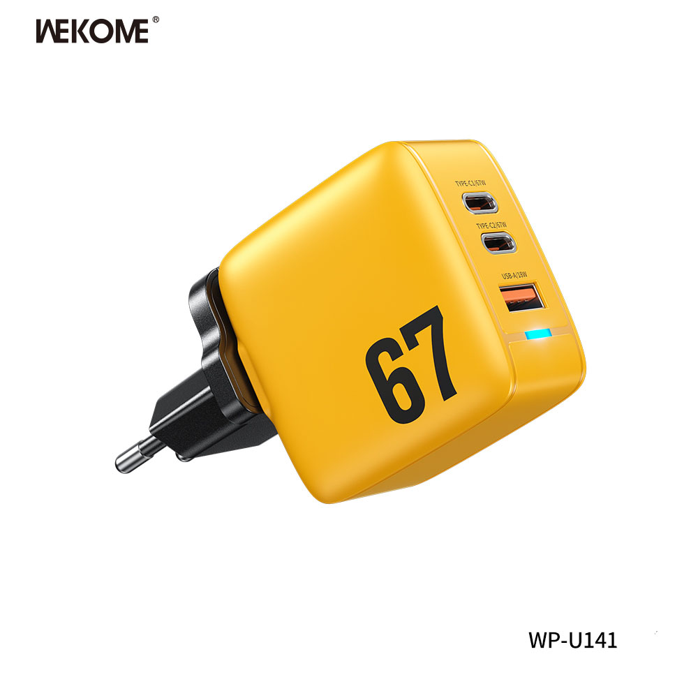 3230148-antaptoras-fortisis-qc3-0-power-delivery-gan-2xusb-c-usb-a-67w-wp-u141-yellow-kitrino-wekome_0002_Layer 4 ΑΝΤΑΠΤΟΡΑΣ ΦΟΡΤΙΣΗΣ QC3.0 & POWER DELIVERY GaN 2xUSB-C USB-A 67W WP-U141 YELLOW ΚΙΤΡΙΝΟ WEKOME