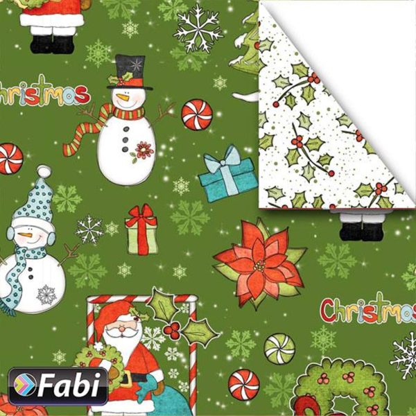 ΧΑΡΤΟΝΙ ΧΡΙΣΤΟΥΓΕΝΝΙΑΤΙΚΟ SANTA GREEN ΧΙΟΝΑΝΡΘΩΠΟΣ 50Χ70 270GR FABI