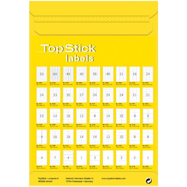 ΕΤΙΚΕΤΕΣ ΕΚΤΥΠΩΤΩΝ ΑΥΤΟΚΟΛΛΗΤΕΣ Α4 70mmx36mm 8705 TOPSTICK LABELS