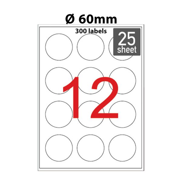 ΕΤΙΚΕΤΕΣ ΕΚΤΥΠΩΤΩΝ ΑΥΤΟΚΟΛΛΗΤΕΣ ΣΤΡΟΓΓΥΛΕΣ Φ60mm 25 ΦΥΛΛΑ Α4 300 ΕΤΙΚΕΤΕΣ TL1221-25 TYPOTRUST