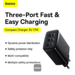 ΦΟΡΤΙΣΤΗΣ USB-A ΜΕ 3 ΘΥΡΕΣ 17W ΜΑΥΡΟ 3U17W BASEUS