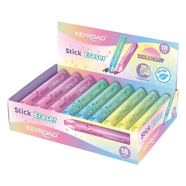 ΓΟΜΑ ΧΡΩΜΑΤΙΣΤΗ ΕΡΓΟΝΟΜΙΚΗ ΤΡΙΓΩΝΙΚΗ PVC FREE STICK ERASER IRIDESCENT - KR973403 KEYROAD