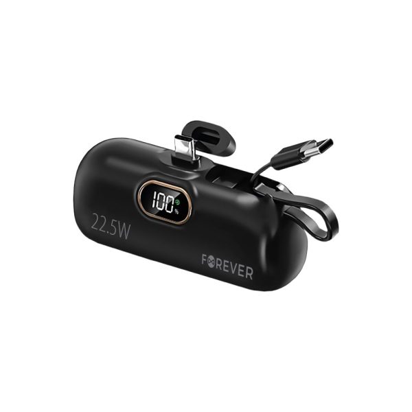 POWER BANK 5000MAH ΜΑΥΡΟ MINI – 22.5W SUPER FAST CHARGING ΜΕ ΕΝΣΩΜΑΤΩΜΕΝΟ ΒΥΣΜΑ TYPE-C MTB-100 FOREVER