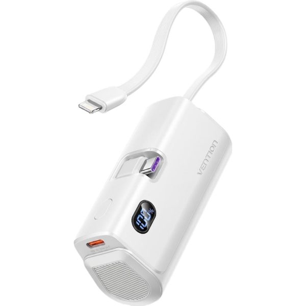 POWER BANK ΜΕ ΕΝΣΩΜΑΤΩΜΕΝΟ ΚΑΛΩΔΙΟ LIGHTNING & USB-C 22.5W ΛΕΥΚΟ FOLDABLE 4800MAH WHITE - VENTION