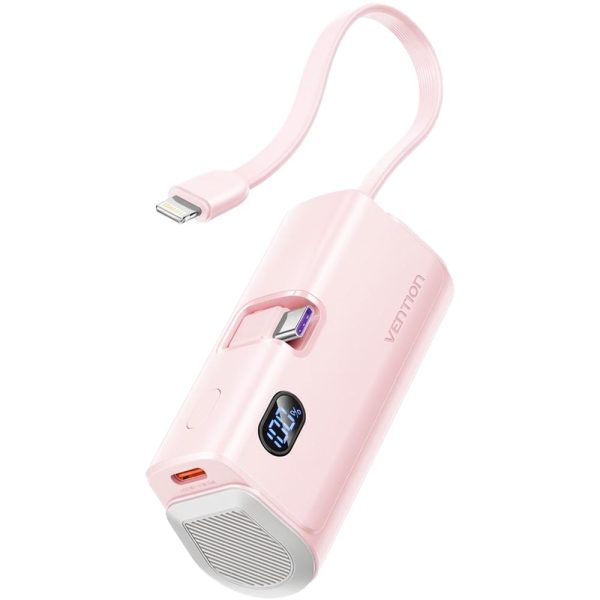 POWER BANK ΜΕ ΕΝΣΩΜΑΤΩΜΕΝΟ ΚΑΛΩΔΙΟ LIGHTNING & USB-C 22.5W ΡΟΖ FOLDABLE 4800MAH PINK - VENTION
