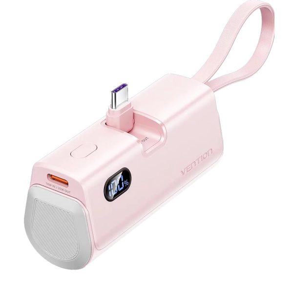 POWER BANK ΜΕ ΕΝΣΩΜΑΤΩΜΕΝΟ ΚΑΛΩΔΙΟ LIGHTNING & USB-C 22.5W ΡΟΖ FOLDABLE 4800MAH PINK - VENTION