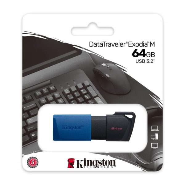 ΣΤΙΚΑΚΙ ΜΝΗΜΗΣ USB 3.2 GEN 1 DATATRAVELER EXODIA M DTXM 64GB BLUE/BLACK KINGSTON