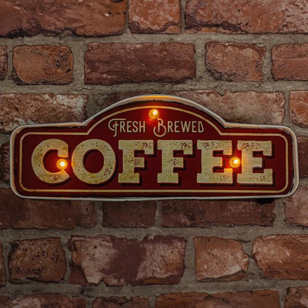ΦΩΤΙΣΤΙΚΟ ΔΙΑΚΟΣΜΗΤΙΚΟ RETRO METAL SIGN LED FRESH BREWED COFFEE FOREVER LIGHT