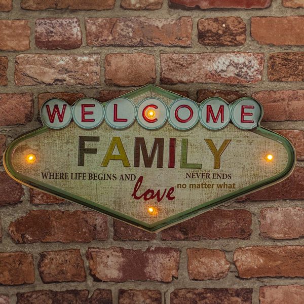 ΦΩΤΙΣΤΙΚΟ ΔΙΑΚΟΣΜΗΤΙΚΟ RETRO METAL SIGN LED WELCOME FAMILY FOREVER LIGHT