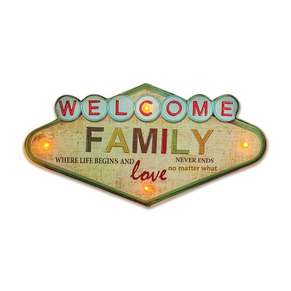 ΦΩΤΙΣΤΙΚΟ ΔΙΑΚΟΣΜΗΤΙΚΟ RETRO METAL SIGN LED WELCOME FAMILY FOREVER LIGHT