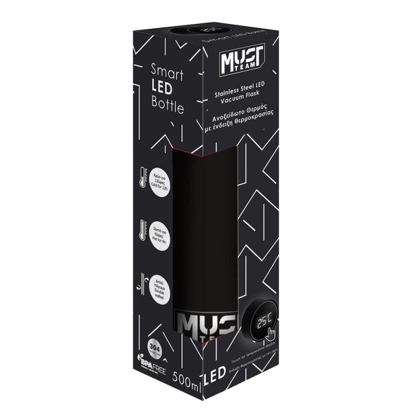 ΠΑΓΟΥΡΙ ΘΕΡΜΟΣ 500ML - ΑΝΟΞΕΙΔΩΤΟ ΜΑΥΡΟ ΜΕ LED ΕΝΔΕΙΞΗ TEAM MUST