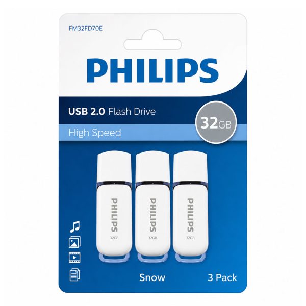 ΣΤΙΚΑΚΙ ΜΝΗΜΗΣ HIGH SPEED USB 2.0 32GB - ΣΕΤ 3 ΤΕΜΑΧΙΩΝ SNOW EDITION 3-PACK PHILIPS