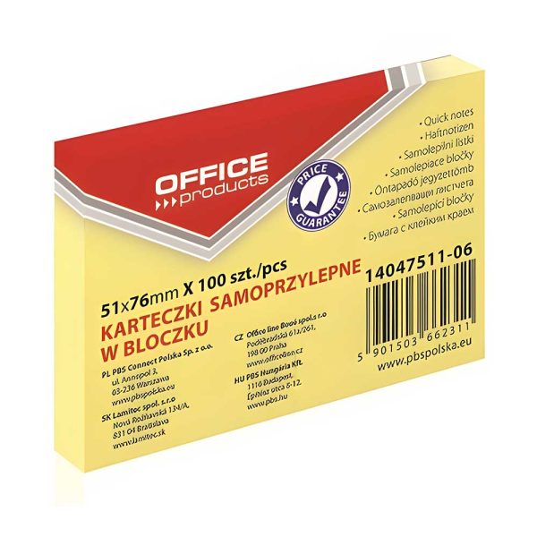 ΑΥΤΟΚΟΛΛΗΤΑ ΧΑΡΤΑΚΙΑ ΣΗΜΕΙΩΣΕΩΝ 76x51MM 100 ΦΥΛΛΑ OFFICE PRODUCTS